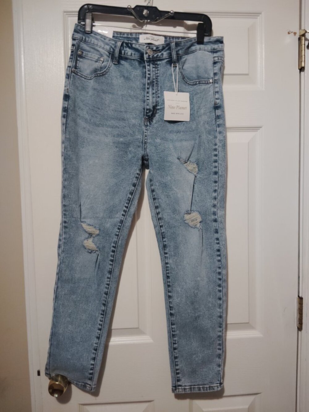 Nine Planet High Rise Skinny Destressed Jeans Size 13 Light Wash  Cotton Blend - Picture 3 of 5